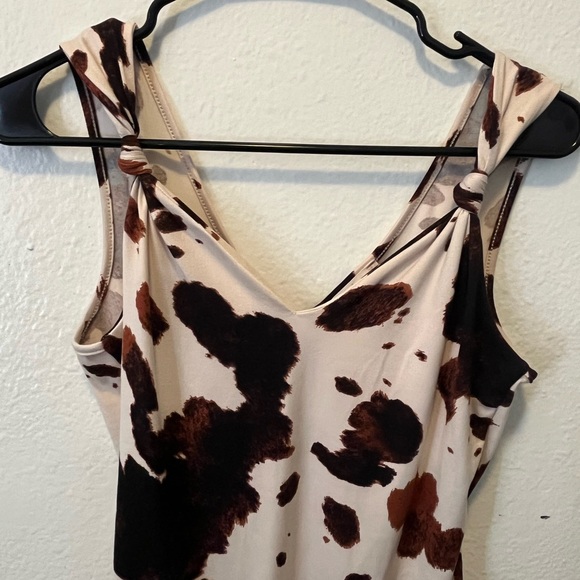 Altar'd State Cream and Brown Cow-Print Tie-Shoulder Bodysuit - Picture 3 of 8
